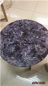 Amethyst Semi Precious Stone Backlit Table Tops,Lilac Gemstone Translucent Reception Desk,Coffee Table,Table Tops for Hotel Lobby,Lilac Quartz Tabel Tops,Desk Tops
