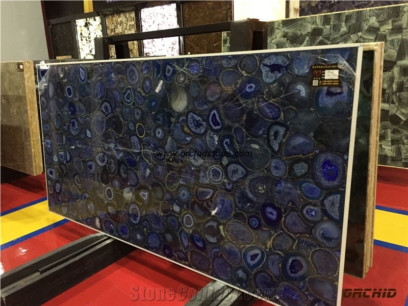 Semi Precious Backlit Stone Blue Agate Slabs & Tiles,Gemstone Translucent Blue Agate for Countertops,Worktops,Island Tops,Bar Tops