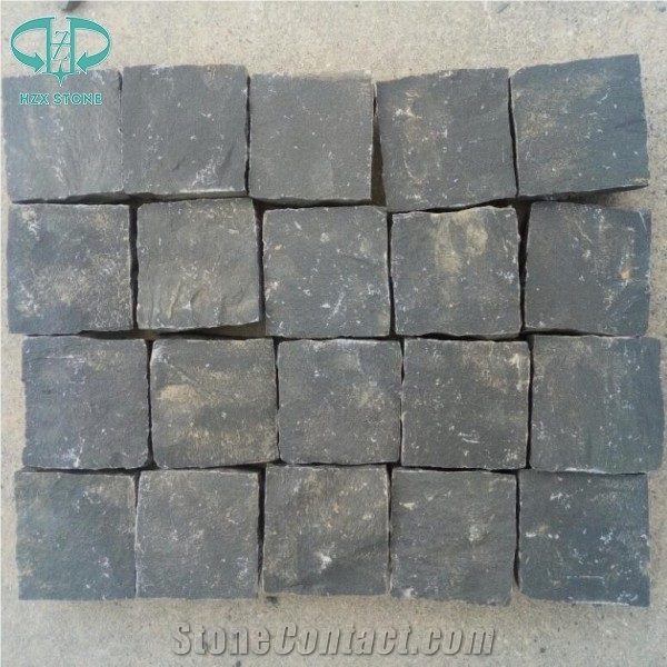 Cheap Zp Black Basalt Andesite Fan Pattern Cobble Stone,Basalt Cobble Stone Cube Stone,Paving Sets for Country Yard,Road,Square,Patio,Garden,Driveway