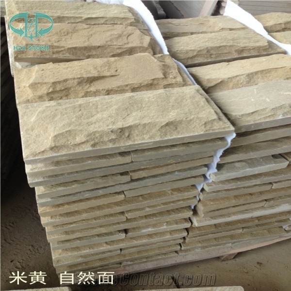 China Beige Sandstone Mushroomed Cladding, Yellow Mushroomed Stone