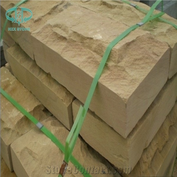 China Beige Sandstone Mushroomed Cladding, Yellow Mushroomed Stone
