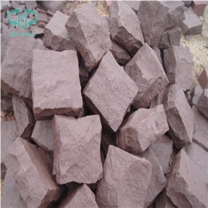 Purple Sandstone Bube Stone, Red Sandstone Cobble Stone, Brown Sandstone Paving Sets,Patio Pavers，Walkway Pavers