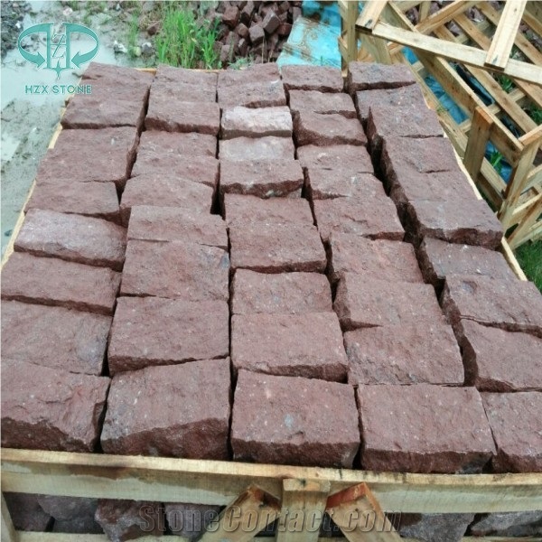 Red Porphyry Cobble Stone, Red Cube Stone, Putian Red Paving Sets, Walkway Pavers