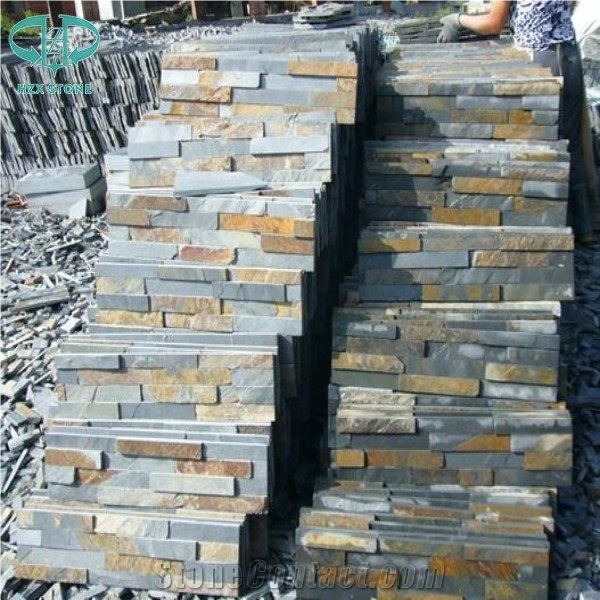 Rusty Slate Yellow Beige Split Face Slate Stacked Wall Veneer Stone Tiles,Wall Cladding,Outdoor Wall Tiles,Ledge Stone Siding,Stacked Stone Brick