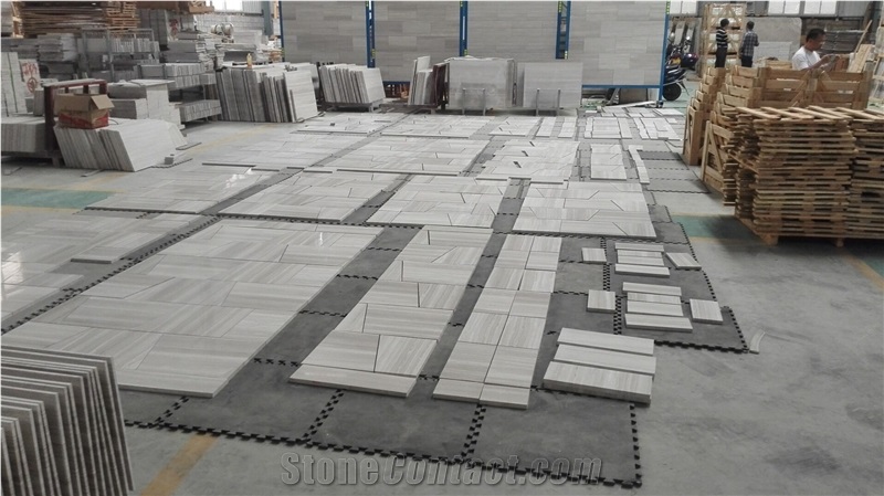 White Grey Wooden Marble Tiles Cut-To-Size for Flooring Covering