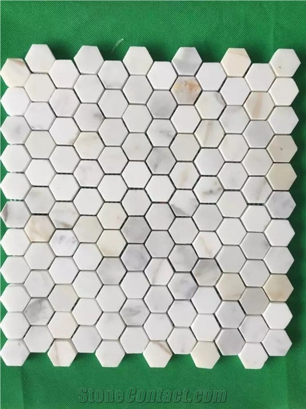 1" Chipped Mosaic Tile Marble Calacatta Hexagon Mosaic Tile for Wall