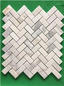 Bathroom Wall Mosaic Tile Marble Calacatta Herringbone 23*48 Mosaic Tile for Wall