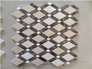 Beige Marble Linear Strips Mosaic Tile Crema Marfil Rhombus Mosaic Tile for Project