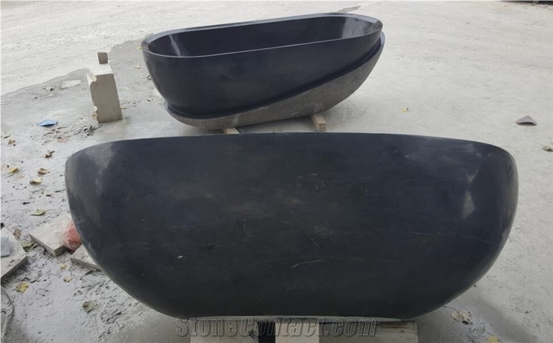 Black Honed and Natural Surface Finished Bathtub,Solid Natural Stone Bathtub