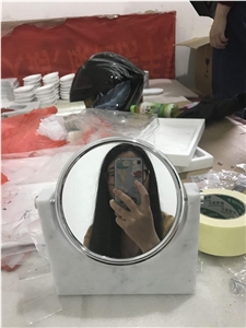 Carrara White Marble Mirror Holder,Polished Marble Bathroom Mirror Set