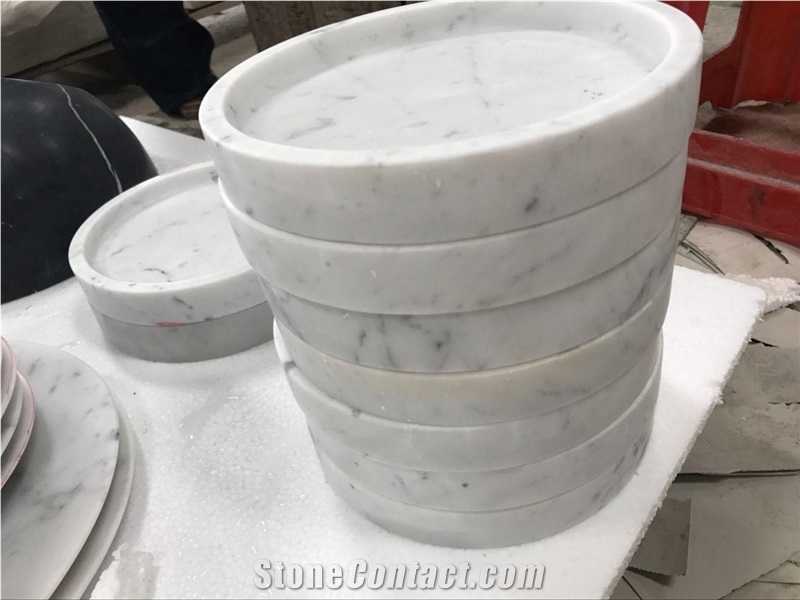 Carrara White Marble Plates,Polished Surface Finished Tea Sets,Marble Kitchen Accessories