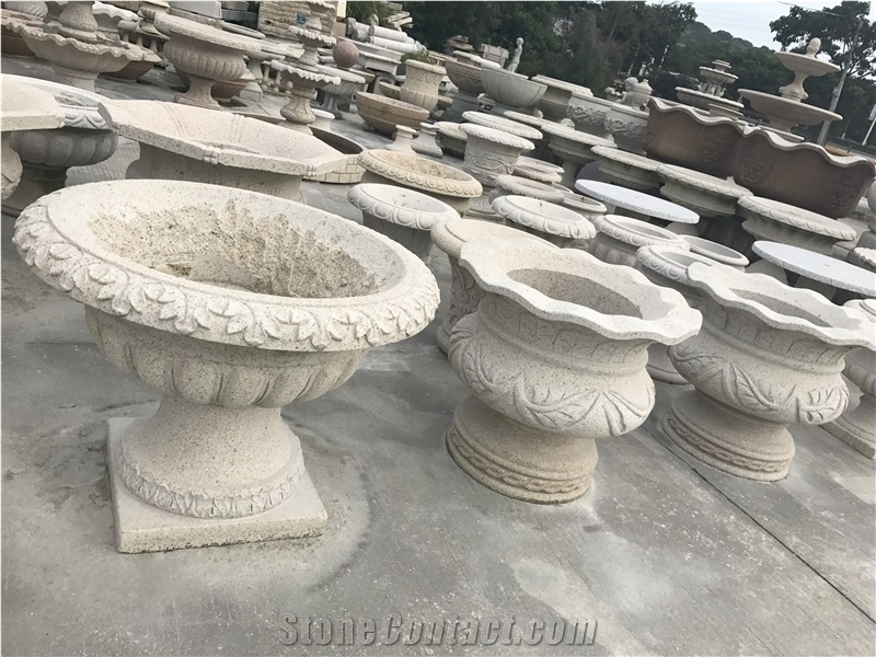 China Granite Flower Pot,Landscape Handcarved Granite Planters,Exterior Flower Pots