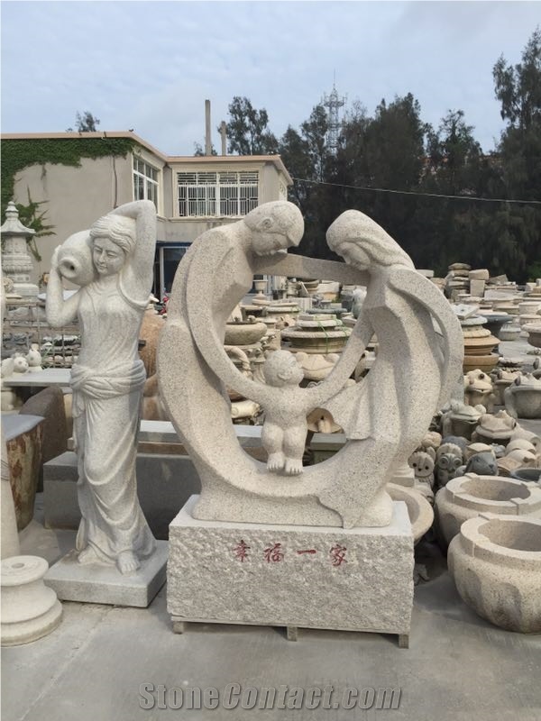China Grey Granite Handcarved Abstract Statues Family Garden Sculptures