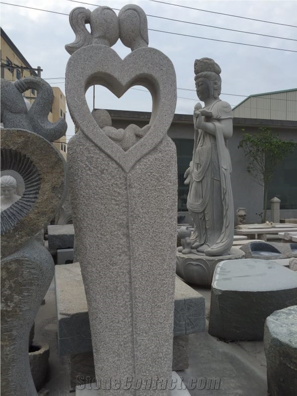 China Grey Granite Handcarved Abstract Statues Figure Heart Garden Sculptures