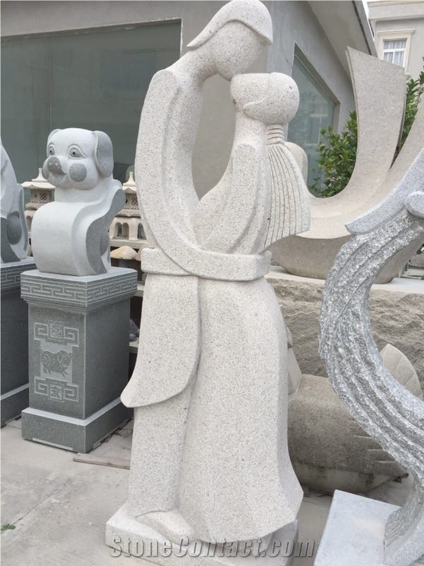 China Grey Granite Handcarved Abstract Statues Man and Woman Garden Sculptures