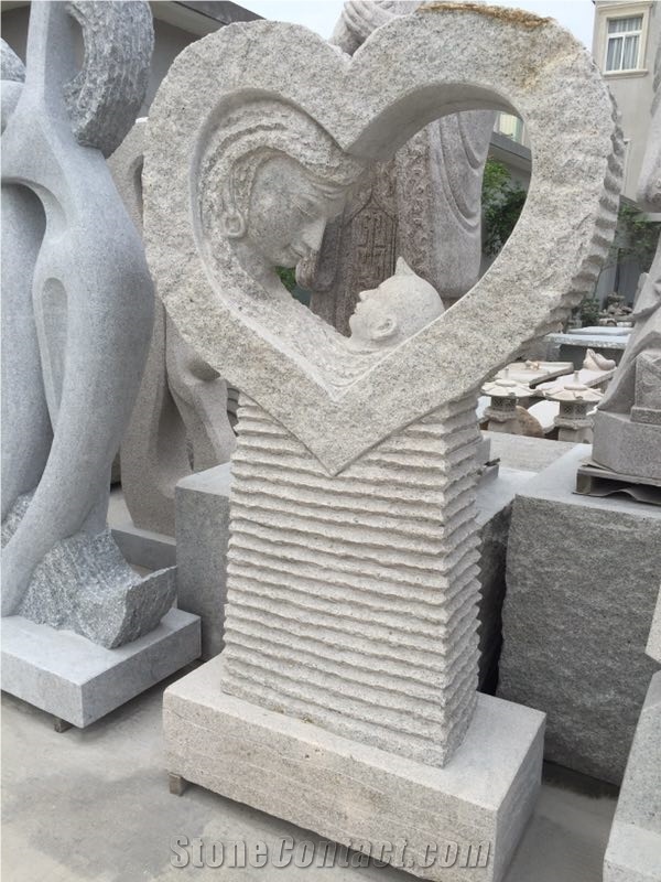 China Grey Granite Handcarved Abstract Statues Mother and Son Garden Sculptures