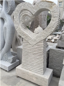 China Grey Granite Handcarved Abstract Statues Mother and Son Garden Sculptures
