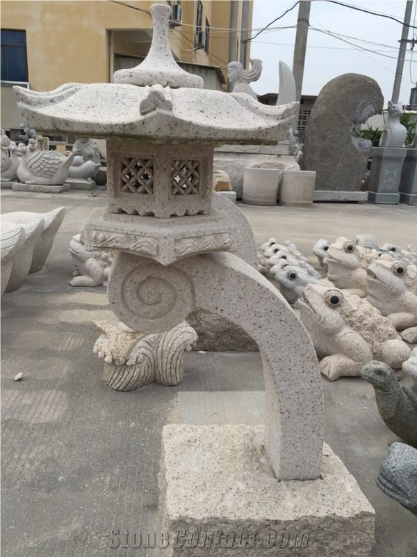China Grey Granite Lanterns,Japanese Style Outdoor Stone Lanterns,Handcarved Garden Lamps