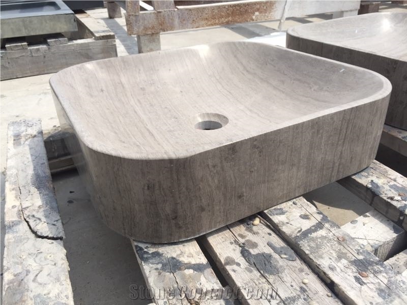 China Grey Wooden Marble Bathroom Wash Basins,Polished Square Marble Sinks,Special Basin for Hotel Bathroom Decoration