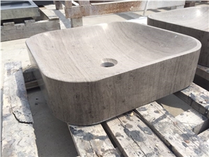 China Grey Wooden Marble Bathroom Wash Basins,Polished Square Marble Sinks,Special Basin for Hotel Bathroom Decoration