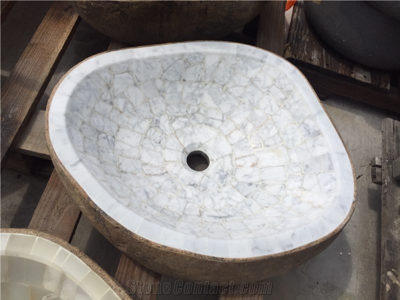 China Mosaic Stone Sinks,Round Wash Basins for Bathroom Decoration