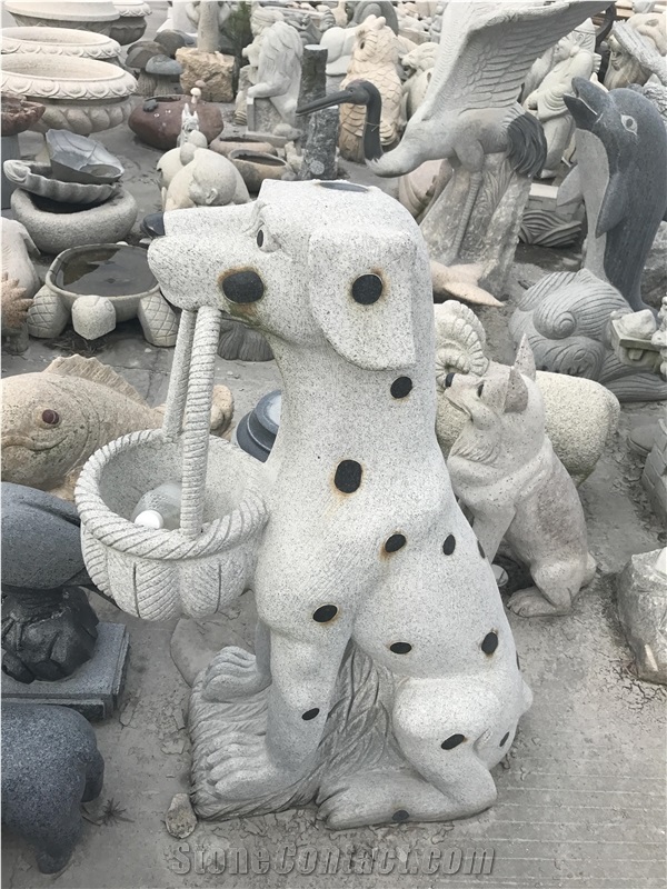 China White Granite Cute Dog Sculpture,Animal Statue for Garden Decoration