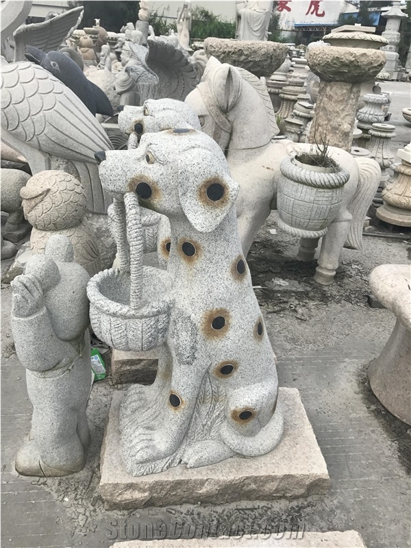 China White Granite Cute Dog Sculpture,Animals Statue for Garden Decoration