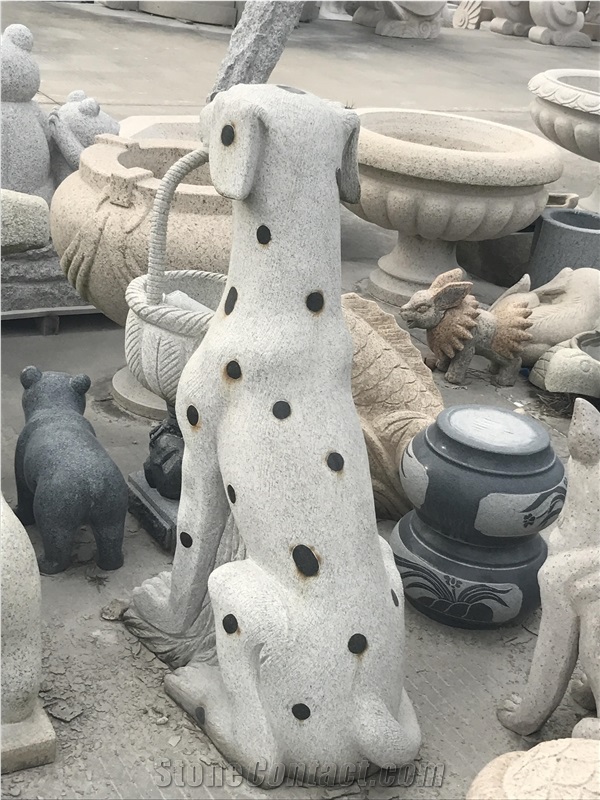 China White Granite Cute Dog Sculpture,Animals Statue for Garden Decoration