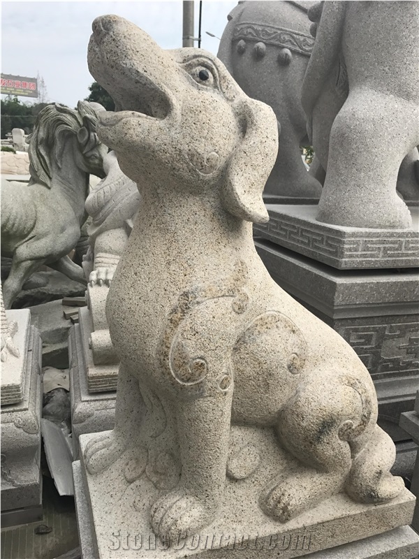 China White Granite Dog Sculpture,Chinese Zodiac Animals Statue,Outdoor Handcarved Animals Sculpture