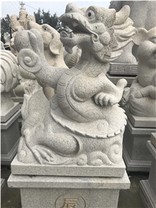China White Granite Dragon Sculpture,Chinese Zodiac Animals Statue,Outdoor Handcarved Cute Animals Sculpture