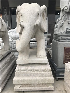 China White Granite Elephant Sculpture,Outdoor Animals Statue for Landscape Decoration