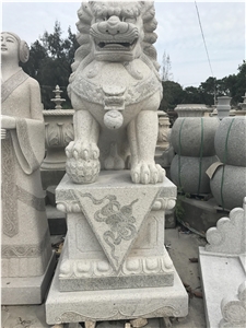 China White Granite Lion Sculpture,Outdoor Animal Statues for Garden Decoration