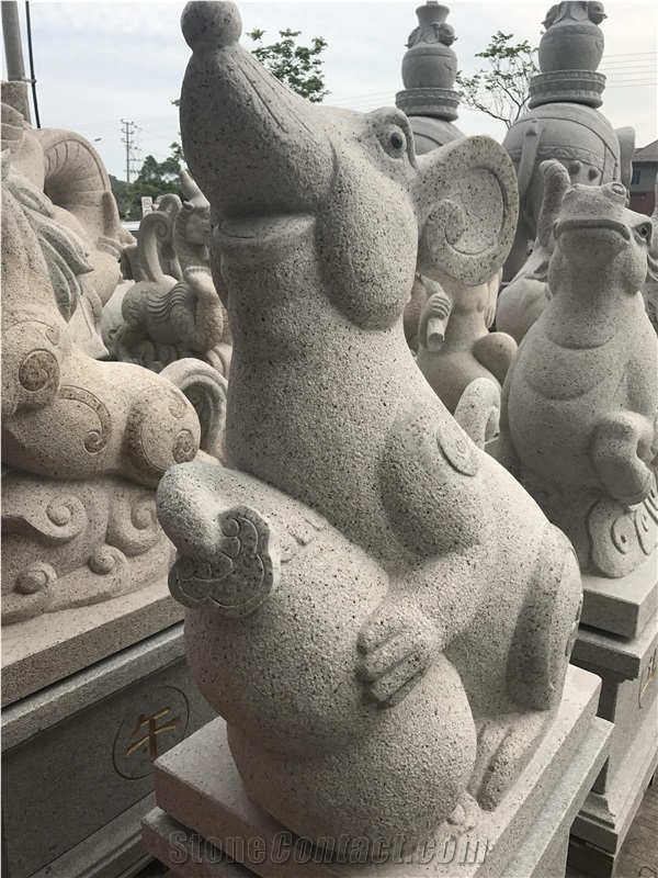 China White Granite Mouse Sculpture,Chinese Zodiac Animals Statue,Outdoor Handcarved Animals Sculpture