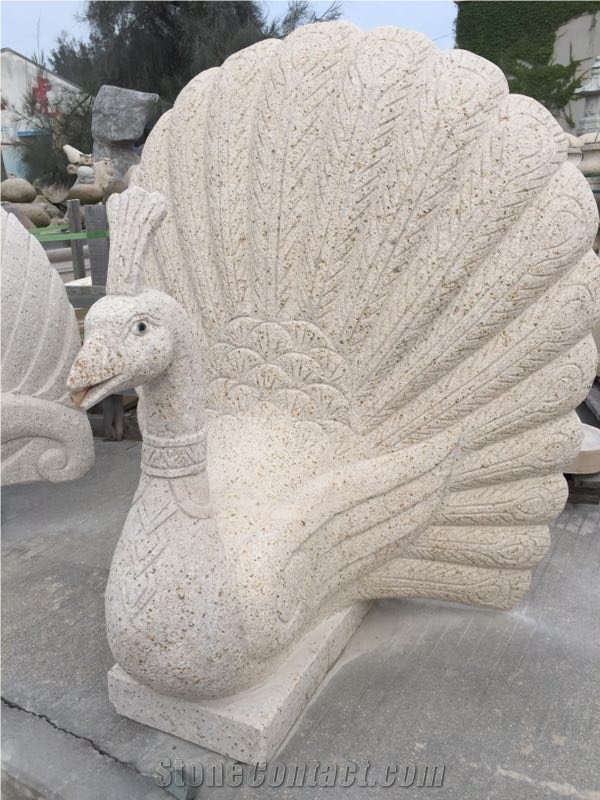 China White Granite Peacock Sculpture,Outdoor Animals Statue,Handcarved Animals Garden Sculpture
