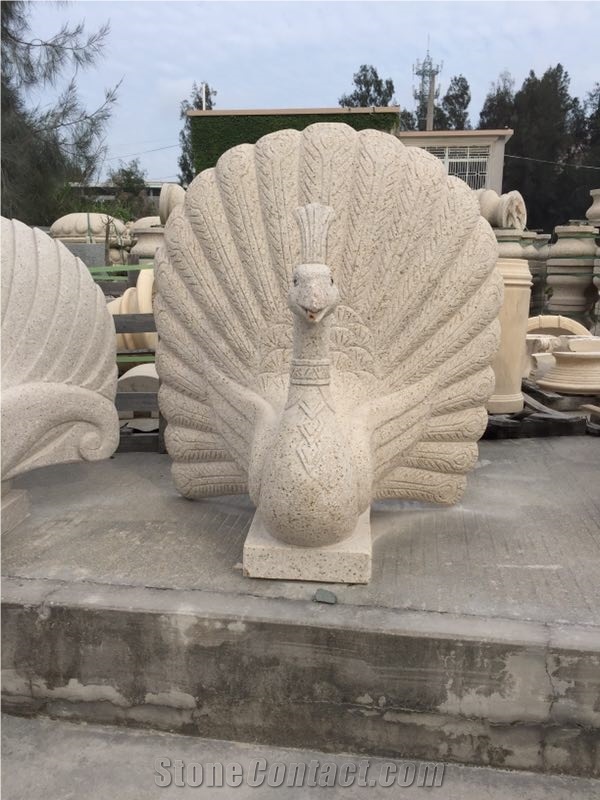 China White Granite Peacock Sculpture,Outdoor Animals Statue,Handcarved Animals Garden Sculpture