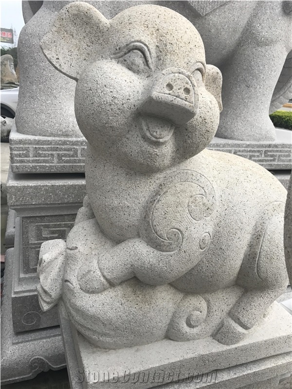 China White Granite Pig Sculpture,Chinese Zodiac Animals Statue,Outdoor Handcarved Animals Sculpture