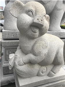 China White Granite Pig Sculpture,Chinese Zodiac Animals Statue,Outdoor Handcarved Animals Sculpture