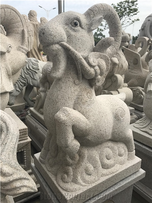 China White Granite Sheep Sculpture,Chinese Zodiac Animals Statue,Outdoor Handcarved Animals Sculpture
