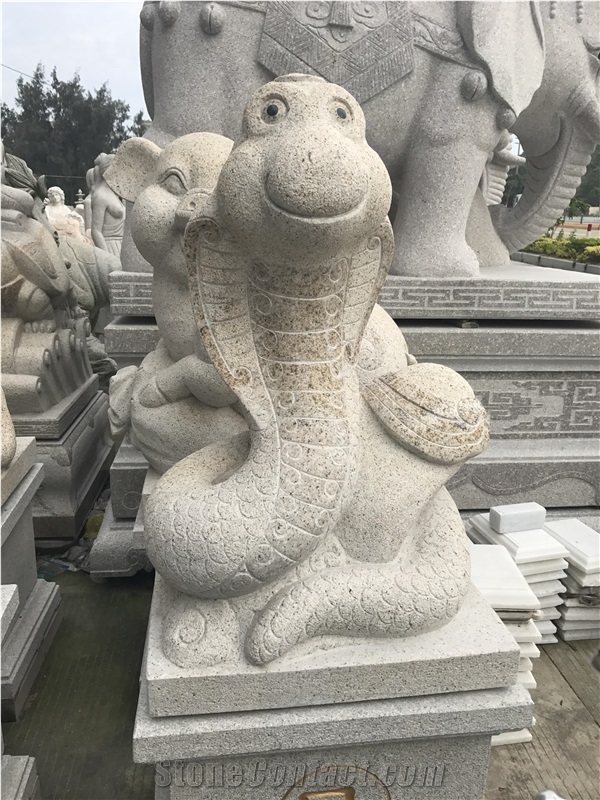 China White Granite Snake Sculpture,Chinese Zodiac Animals Statue,Outdoor Handcarved Animals Sculpture