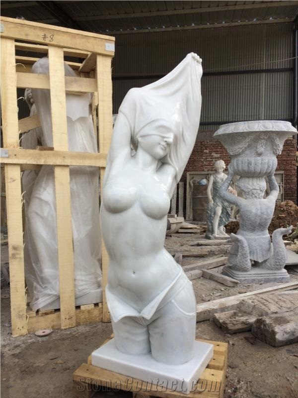 China White Marble Woman Sculpture,Polished Figure Western Statues for Museum Decoretion