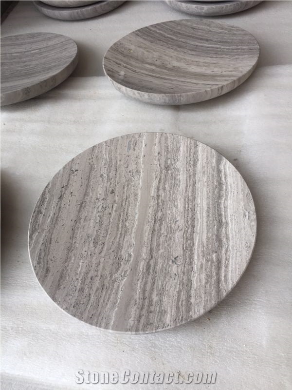 China Wooden Marble Plate,Round Grey Wood Marble Tea Sets,Polished Marble Kitchen Accessories