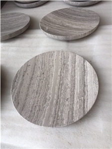 China Wooden Marble Plate,Round Grey Wood Marble Tea Sets,Polished Marble Kitchen Accessories