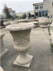 China Yellow Granite Flower Pots,Outdoor Flower Planters,Handscarved Stone Exterior Flower Planter Pots