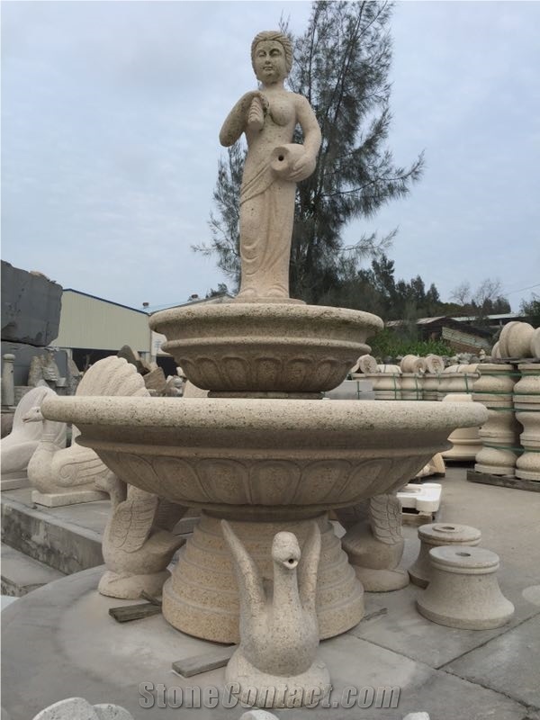 China Yellow Granite Fountain,Outdoor Sculptures Founntains,Handcarved Stone Water Featuess