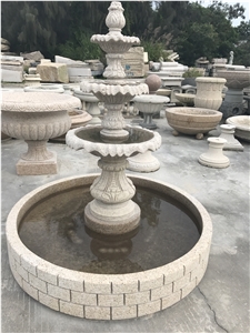 China Yellow Granite Garden Fountain,Exterior Stone Sculptured Fountain,Landscape Water Features