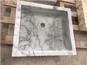 Luxury Marble Wash Basin White Marble Carrara White Vessel Sink for Bathroom
