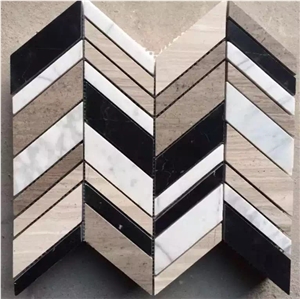 Mixed Marble Linear Strips Mosaic Black Marquina Fish Bone Mosaic Tile for Floor