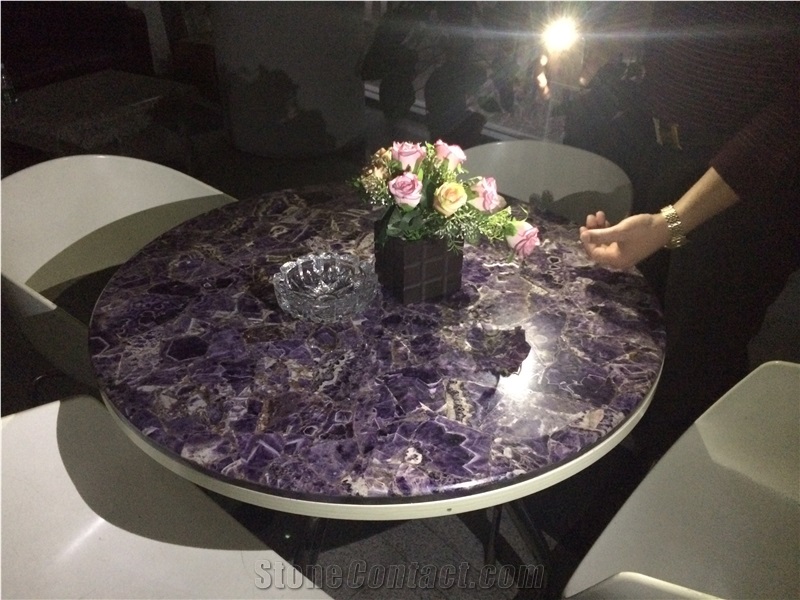 Purple Agate Round Coffee Table,Cca Small Reception Design for Shop