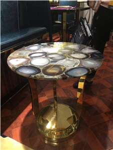 White Agate Small Coffee Table,Semiprecious Round Table Design
