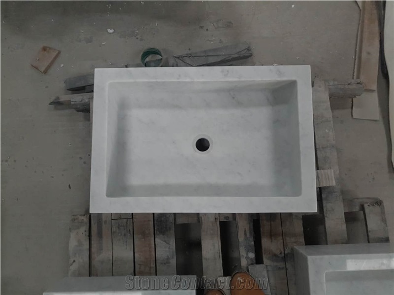 White Marble Bathroom Sink Carrara White Farm Basin for Bathroom